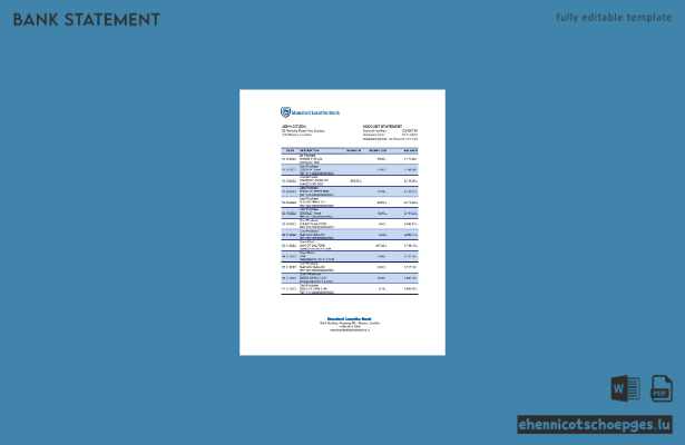 Lesotho Standard Lesotho Kontoauszug Excel-Beispielvorschau